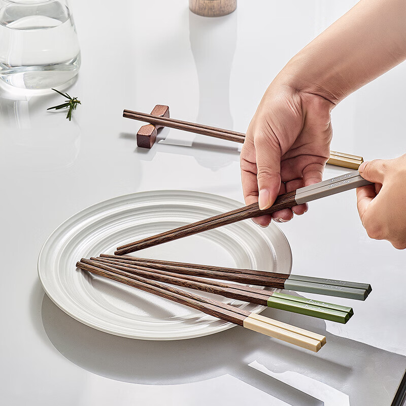 TREEJACK chicken wing solid wood inlaid chopsticks for restaurants, home paint-free, wax-free, anti-slip, anti-scalding, mildew-proof, one person, one chopstick, serving serving chopsticks