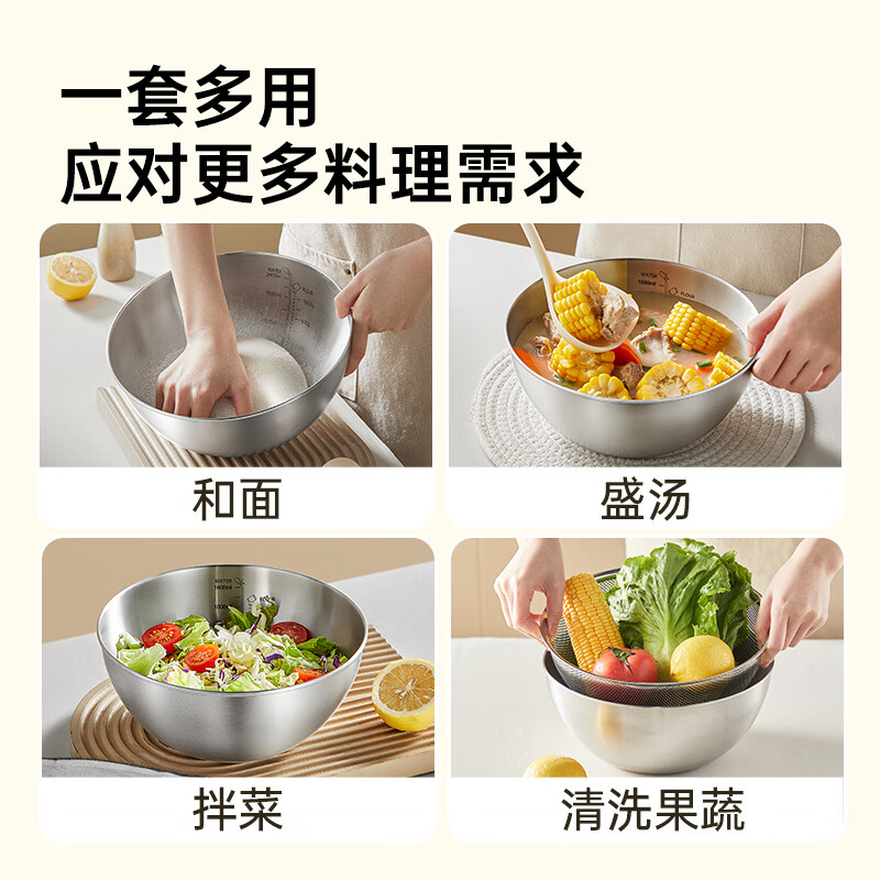 Cui Dahuang 304 stainless steel leaky basin dish basin household rice washing sieve dish basin kitchen dish basin large basin drain basket basin manager recommended 25cm set drain basin sieve