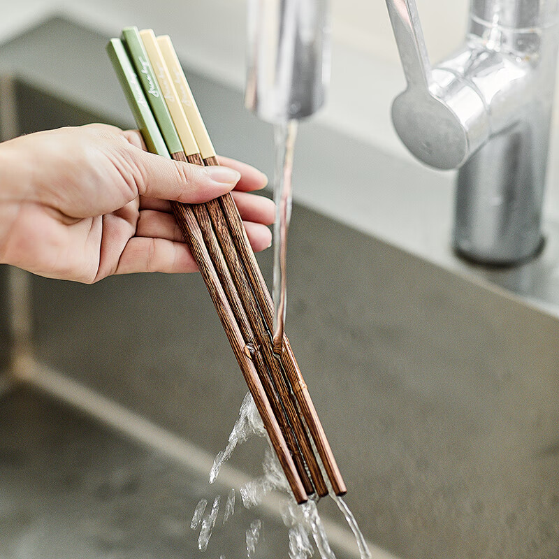 TREEJACK chicken wing solid wood inlaid chopsticks for restaurants, home paint-free, wax-free, anti-slip, anti-scalding, mildew-proof, one person, one chopstick, serving serving chopsticks