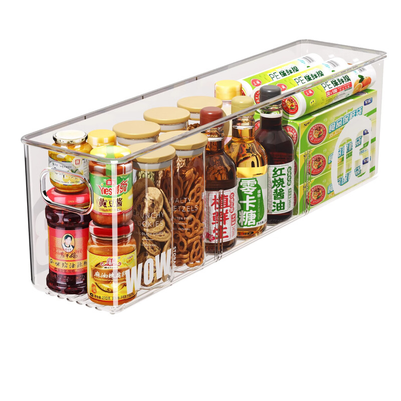 Xingyou Cabinet Storage Box Transparent Plastic Storage Basket Narrow Rectangular Snack Storage Box Kitchen Desktop Storage Transparent-Large Widened 15*41*13cm