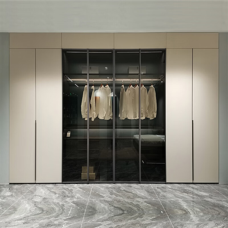 Feimei Furniture high-end whole house customized walk-in wardrobe simple one-line one cabinet to the top home bedroom Eige plate customized gold sincerity customized gold