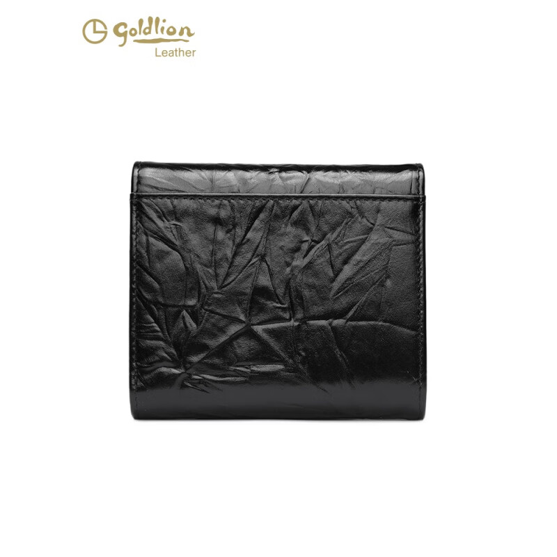 Goldlion 2025 Spring Hot Style Short Wallet Women's Trendy Niche Design Multi-Card Slot Wallet Cowhide Coin Purse Black