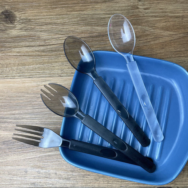 Vinoa disposable thickened and hardened plastic takeaway spoons individually packaged fruit salad light food bibimbap watermelon spoon wholesale European spoon black individually packaged 50 pieces