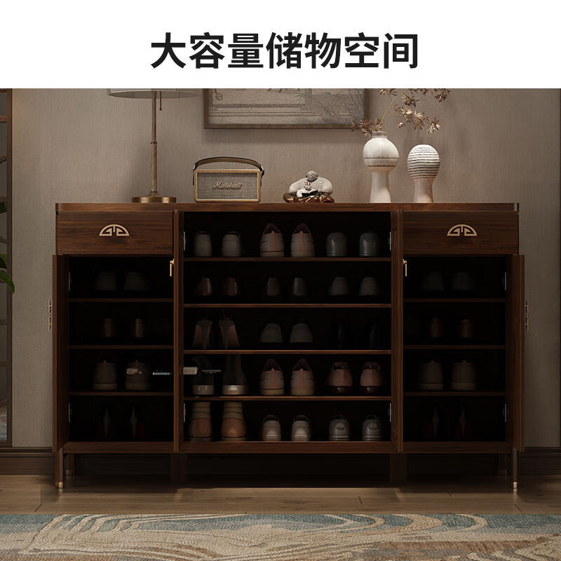 Shanghuashi new Chinese style sideboard integrated wall cabinet home living room simple multi-purpose solid wood locker home shoe cabinet new Chinese style double door opening丨80*40*98 delivery to home package installation