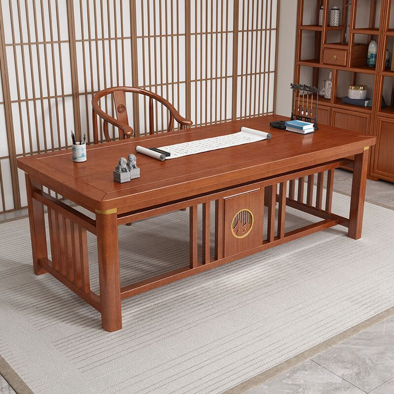 Shetan new Chinese solid wood desk Mingyue home painting desk simple retro study balcony Zen style large board desk rosewood color single table 160*80