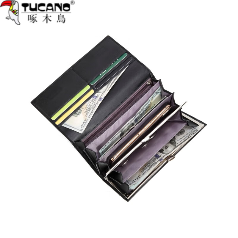 Woodpecker (TUCANO) fashionable new large-capacity long wallet for women with multiple card slots hand wallet for mobile phone wallet large banknote holder burgundy