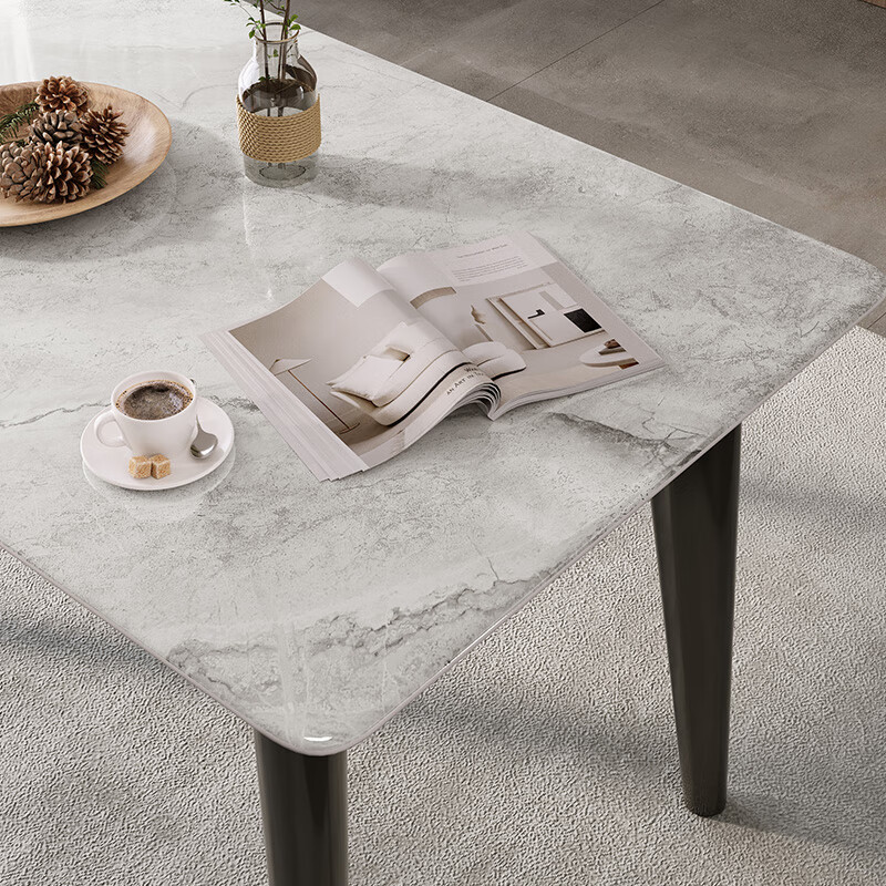 KUKA Italian microcrystalline stone dining table for home living room dining table and chair combination DS7183T 1.4M square table + folded gray chairs*4