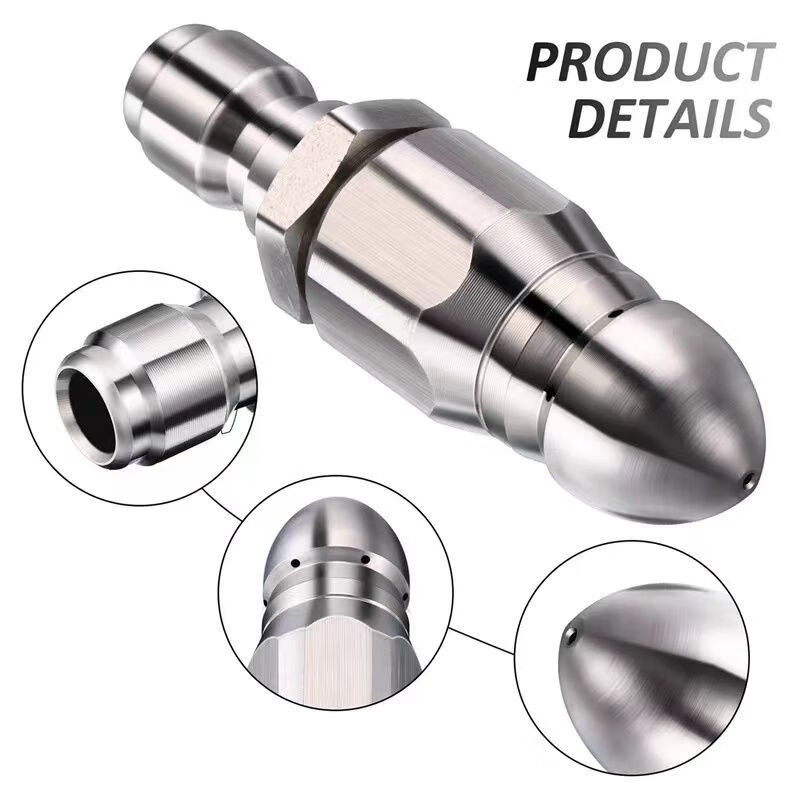 Water rat sewer dredging artifact high-pressure nozzle stainless steel 1/4 quick-plug front one rear six nozzles pipe cleaning head stainless steel water rat high-pressure nozzle dredge one pack front one rear six nozzles