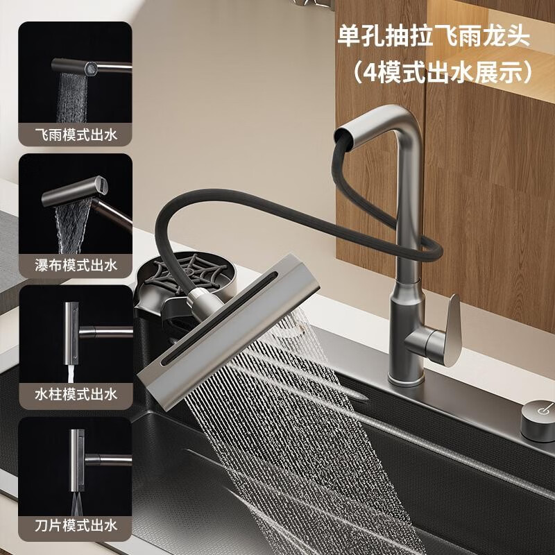 TOTO left drainage household sink 304 stainless steel under-counter washbasin millet honeycomb gun gray large single tank thickened 5MM left row C-6045