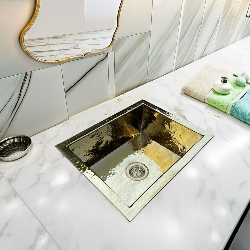 French retro kitchen large single sink embedded in island water bar sink pure copper gold undercounter basin basin sink S4 stainless steel titanium 41*51cm