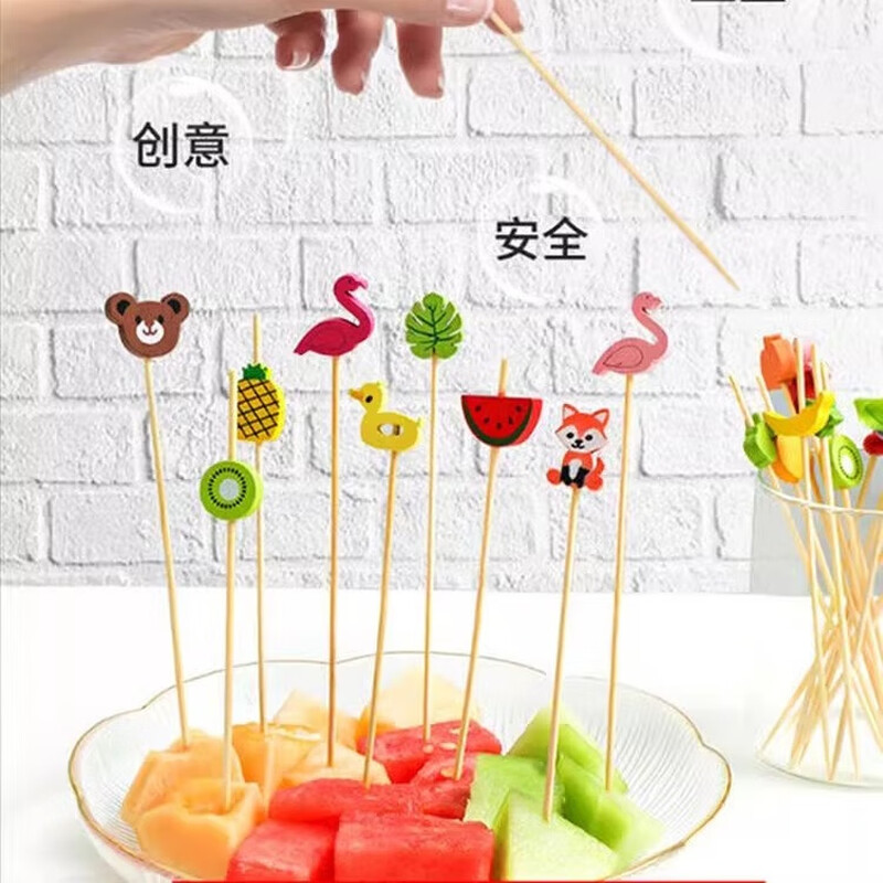 Dolly disposable fruit picks creative art bamboo picks candied haws skewers cocktail burger decorative picks KTV toothpicks 12cm-red love picks 100 pieces