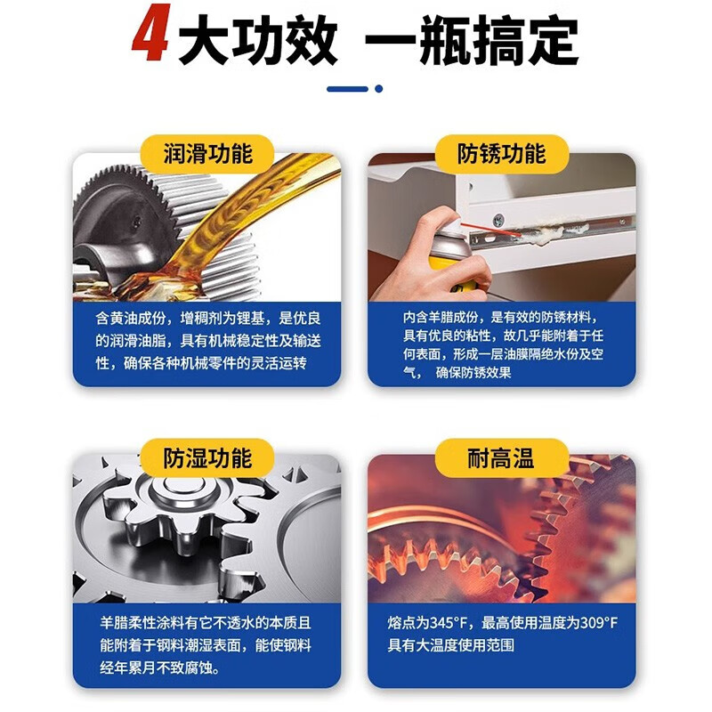 Deli butter spray door lock special lubricant anti-rust agent mechanical door window hinge abnormal noise lubricating grease track 1 bottle 450mL long-lasting lubrication professional anti-rust