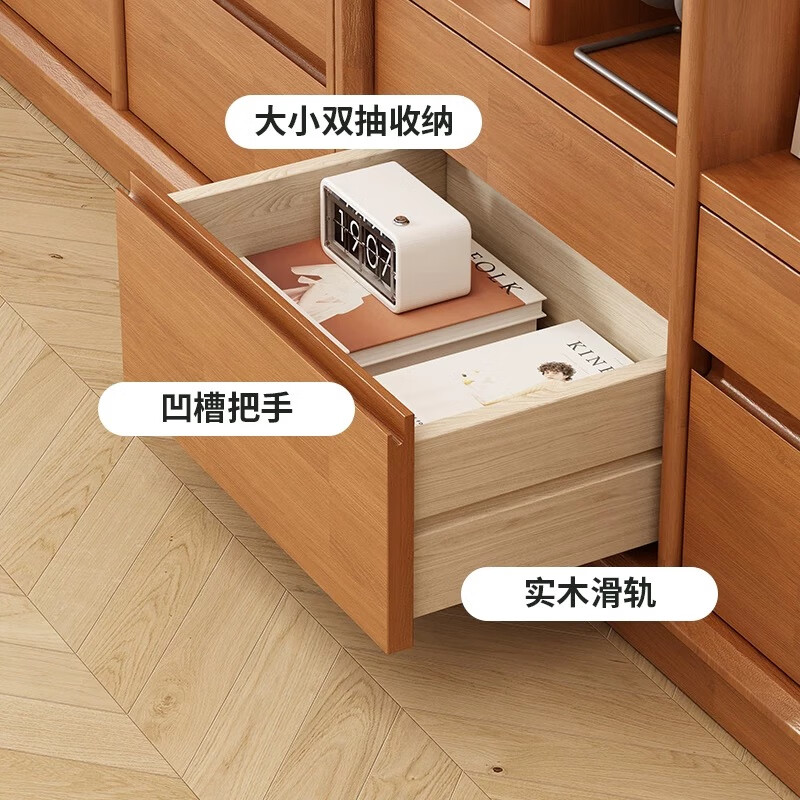 Songyuan Lomanson solid wood bookcase bookshelf storage cabinet living room floor-standing bedroom storage cabinet home front low cabinet floor cabinet storage rack atmospheric rubber wood walnut color 150*30*80cm