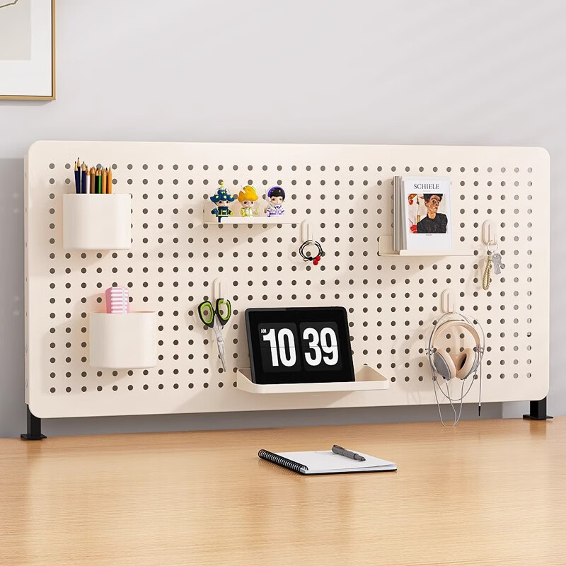 Yuerize Perforated Board Bookshelf Desktop Office Storage Rack Desktop Vertical DIY Punch-Free Clip-type Multi-layer Display Shelves Clip-On-White 60*40 9 Sets of Accessories