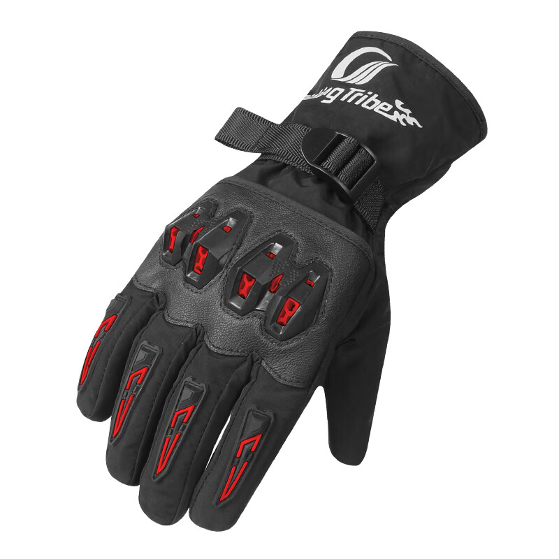 RidingTribe Motorcycle Riding Gloves Winter Plus Velvet Thickened Waterproof Electric Vehicle Summer Commuting Waterproof Anti-fall Touch Screen Motorcycle T2 Red-Winter Warmth L Size