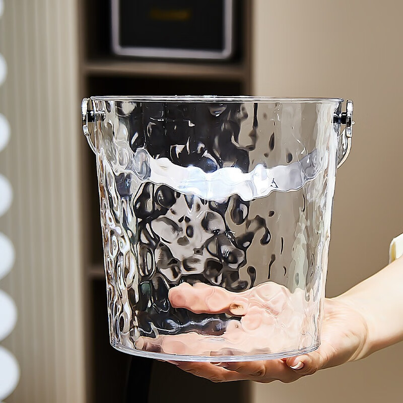 Xuanshi high-looking ice bucket home beer champagne red wine outdoor picnic fruit storage basket bar KTV portable bucket transparent silver 15*16.5cm