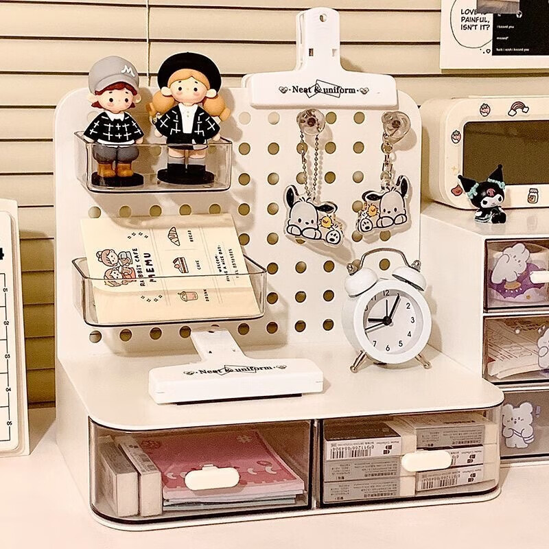 Cream style desktop hole-in-the-wall storage box office desk drawer-type storage rack student dormitory storage artifact new hole-in-the-wall storage box only small handkerchief clip