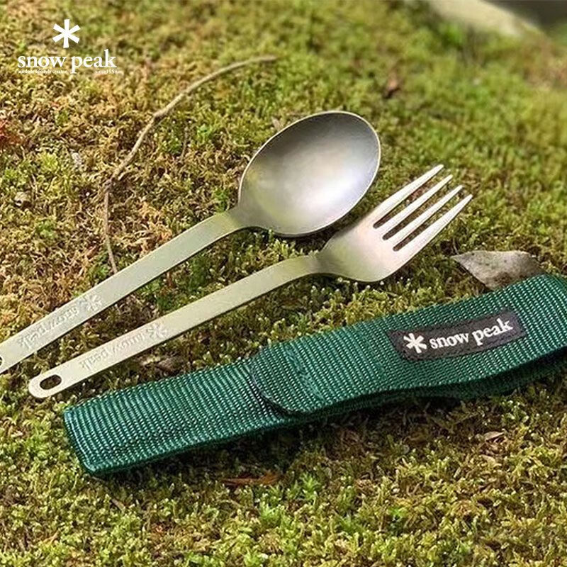 Tianxing He Xuefeng titanium spoon and fork exquisite camping titanium metal fork and spoon set portable tableware SCT002H titanium spoon and fork green SCT-002