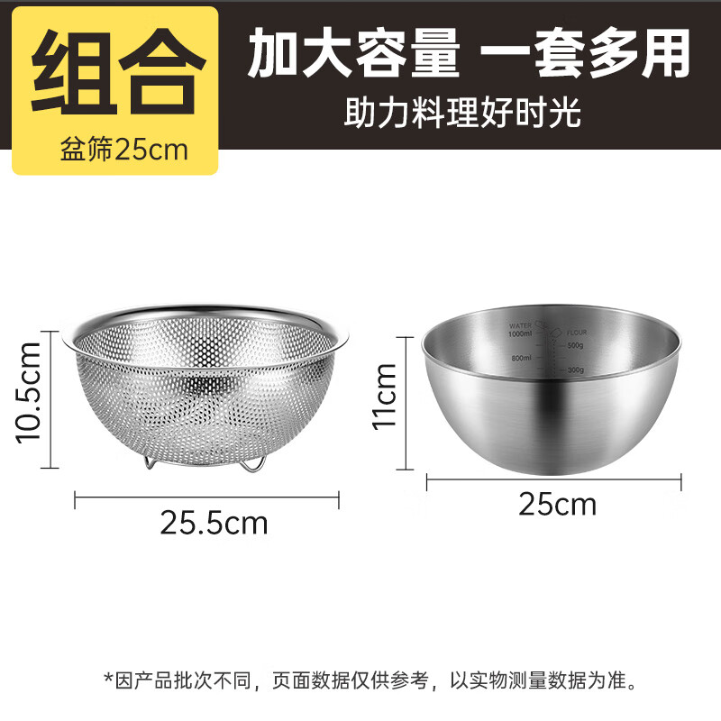 Cui Dahuang 304 stainless steel leaky basin dish basin household rice washing sieve dish basin kitchen dish basin large basin drain basket basin manager recommended 25cm set drain basin sieve