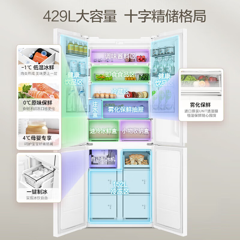 Toshiba Official Flagship Store White Pearl 450 Refrigerator Zero Embedded Cross Four Door Household Appliances Freezer Frost-Free Frequency Converter First Class Energy Efficiency Refrigerator White Pearl 450 60CM Thin Zero Embedded Ice Making