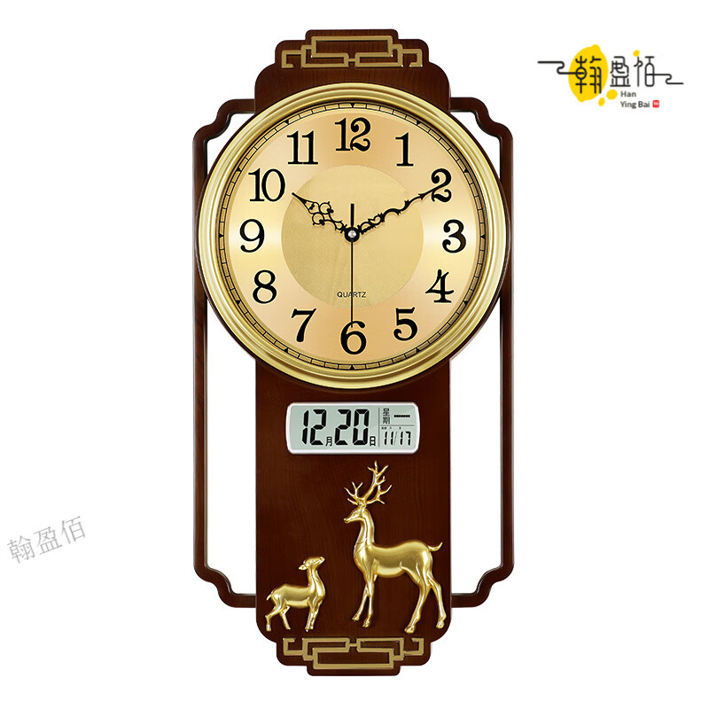 Swiss original imported quality living room wall clock quartz clock 2025 new high-end light luxury new Chinese style home fashion light luxury sandalwood gold upgraded silent movement 20 inches or more