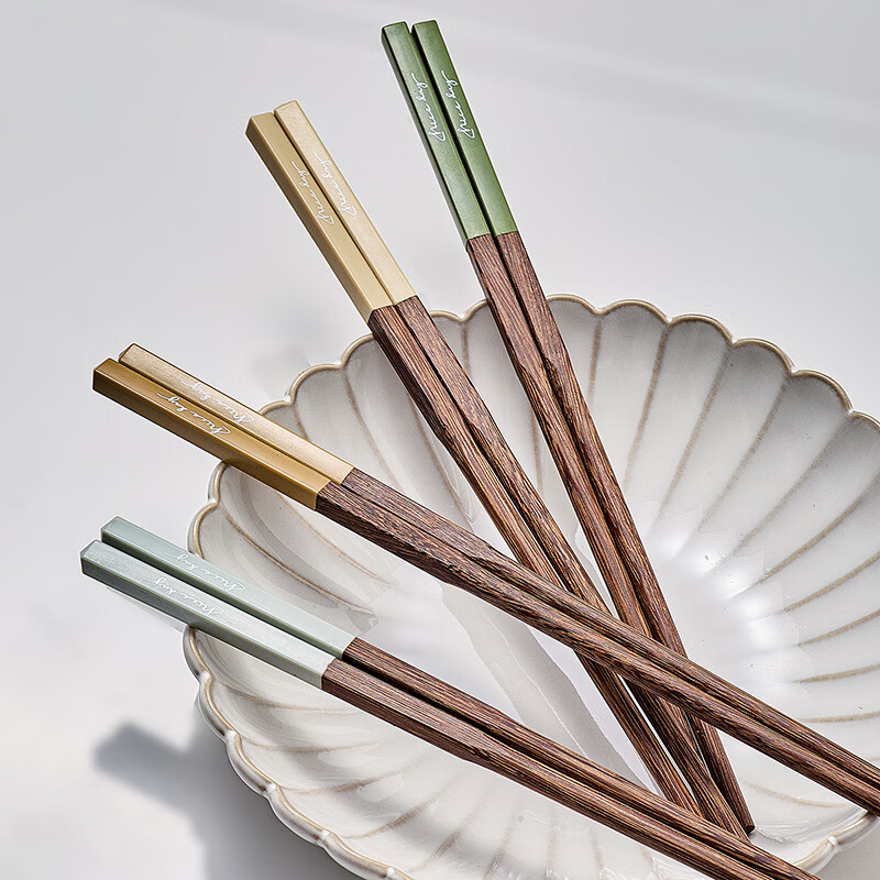 TREEJACK chicken wing solid wood inlaid chopsticks for restaurants, home paint-free, wax-free, anti-slip, anti-scalding, mildew-proof, one person, one chopstick, serving serving chopsticks