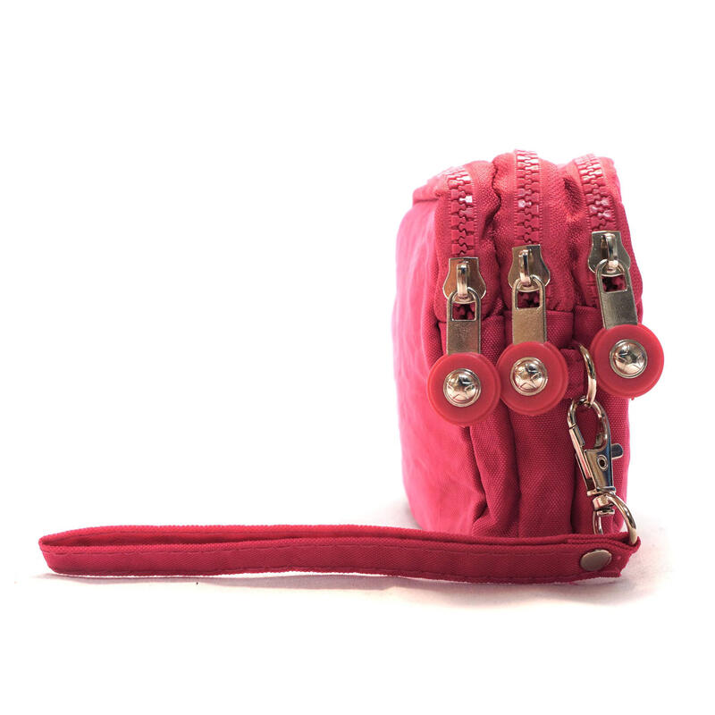 NuPouchMalibu Wristband Three-Zip Wallet, Handbag, Washed Nylon, Rose Rose One Size