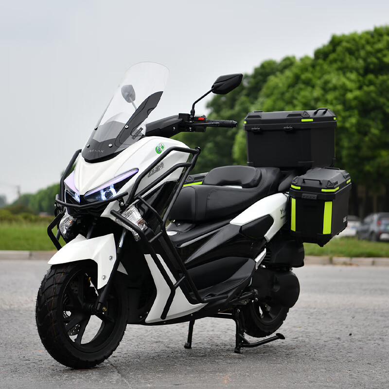 Jilang Mengshi fourth generation 150cc scooter, National IV EFI fuel, brand new two-wheeled large off-road vehicle, pure white, Jinlang machine + square three box + guardrail + audio