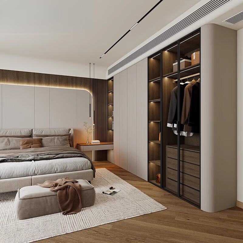 Hualeji Whole House Customized Eige Board Wardrobe Keliv Solid Wood Furniture Kronospan One Door to Top Fully Decorated 1 Square Meter