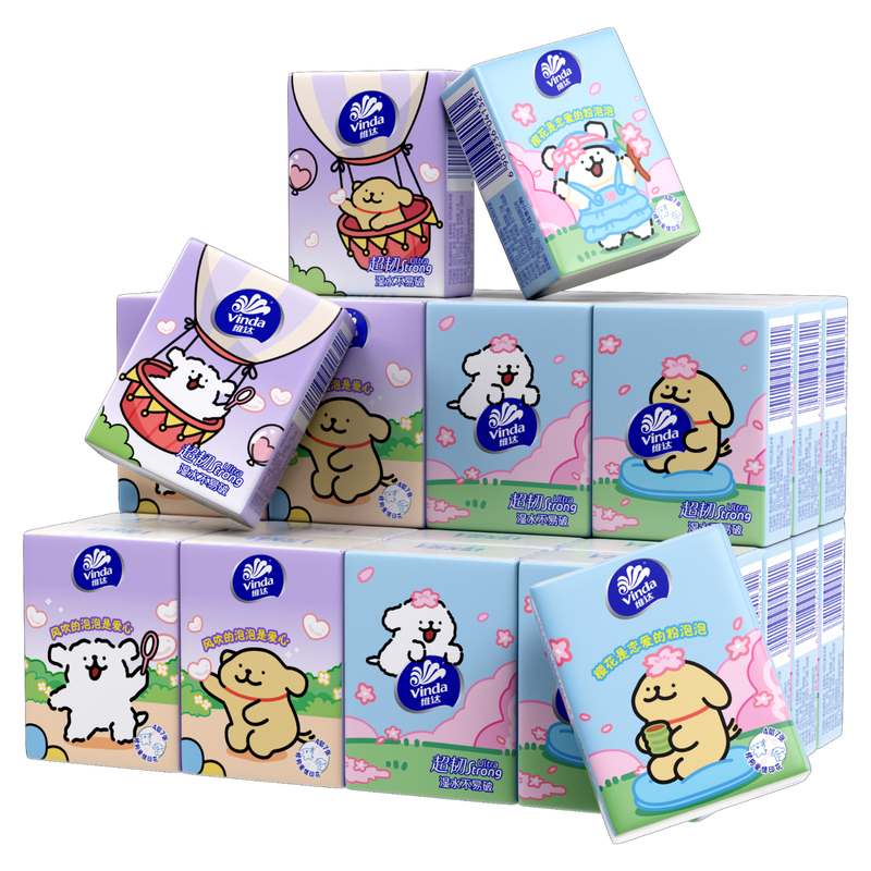 Vinda x line puppy joint model, super tough handkerchief paper, 4 layers, 7 sheets * 36 pack, romantic love print, tear in half, portable