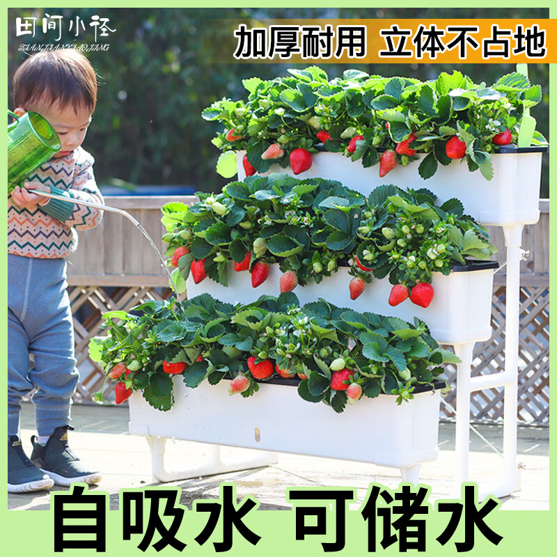 Field path balcony vegetable pot multi-layer three-dimensional vegetable shelf water-free planting pot combination vegetable box rooftop strawberry pot flower stand 2 sets of three-layer vegetable pot + 60L nutrient soil