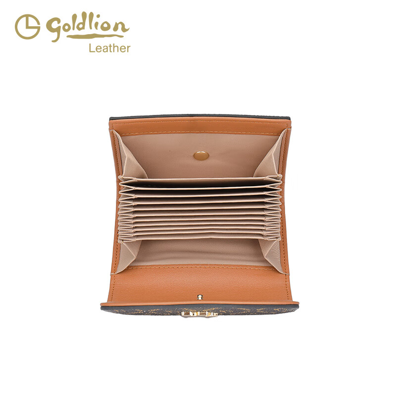 Goldlion 2025 Hot Women's Bag Fashion Printed Wallet Women's Short Cute Puppy Card Holder Multi-Card Slot Wallet Trendy Dark Brown