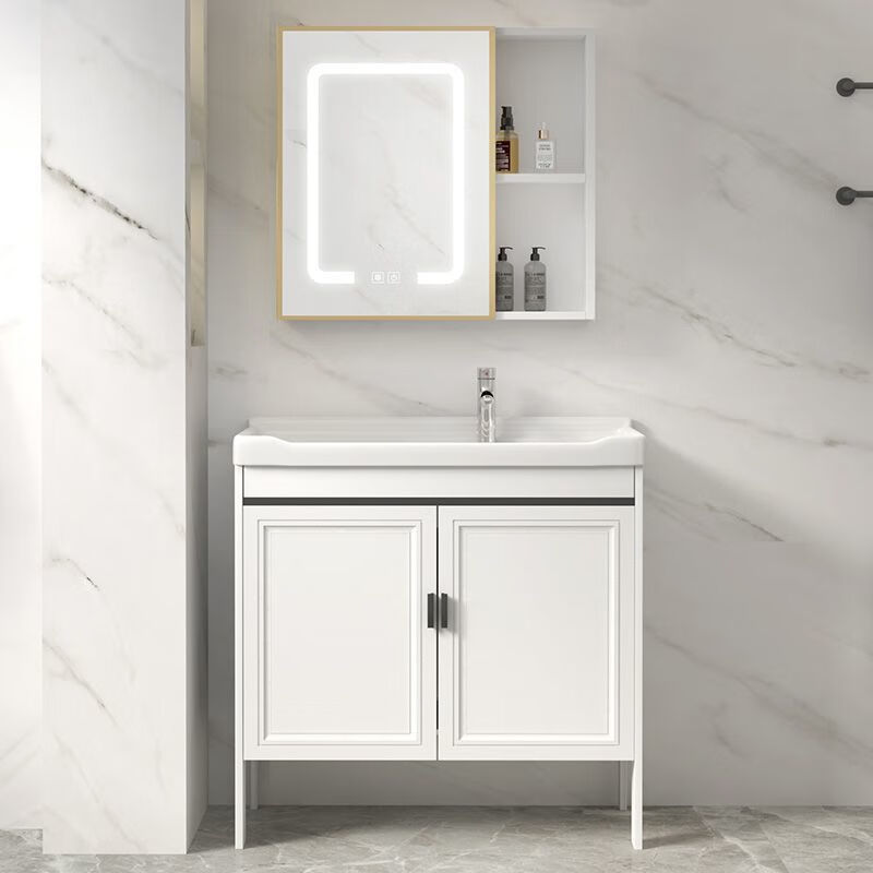 Jomoo's new space aluminum laundry cabinet balcony laundry sink ceramic washbasin with washboard floor-standing washbasin cabinet set ivory white 71*48 cabinet + basin + hardware + mirror cabinet