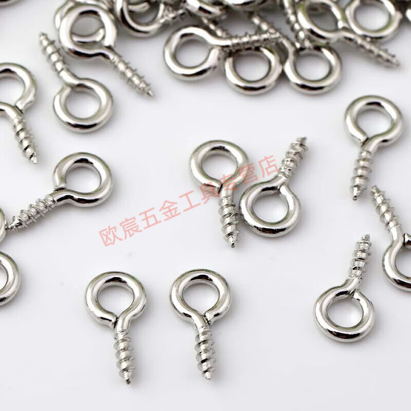 Meikejie sheep eye screw self-tapping hook, hanging ring, round head ring, iron small hanging pin hook, light hook, jewelry accessories, white K color 4mm X 8mm 110 pieces
