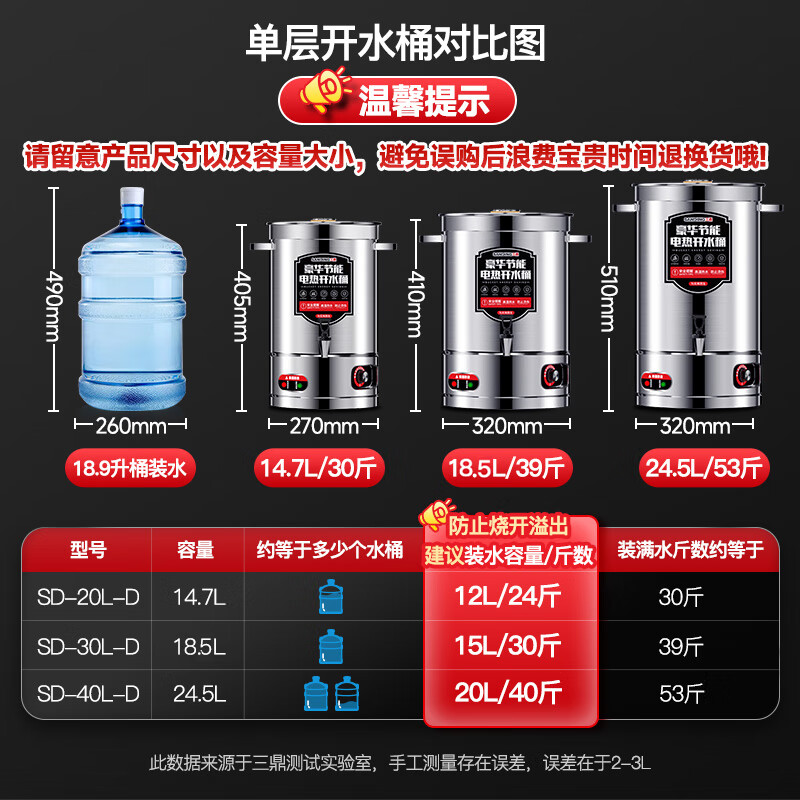Sanding Electric Heating Bucket Water Boiler Commercial Boiling Bucket Milk Tea Shop Home Stainless Steel Insulated Hot Water Bucket Large Capacity Cooking Bucket Anti-Dry Burning Confinement Bucket SD-30L-D Thickened Model