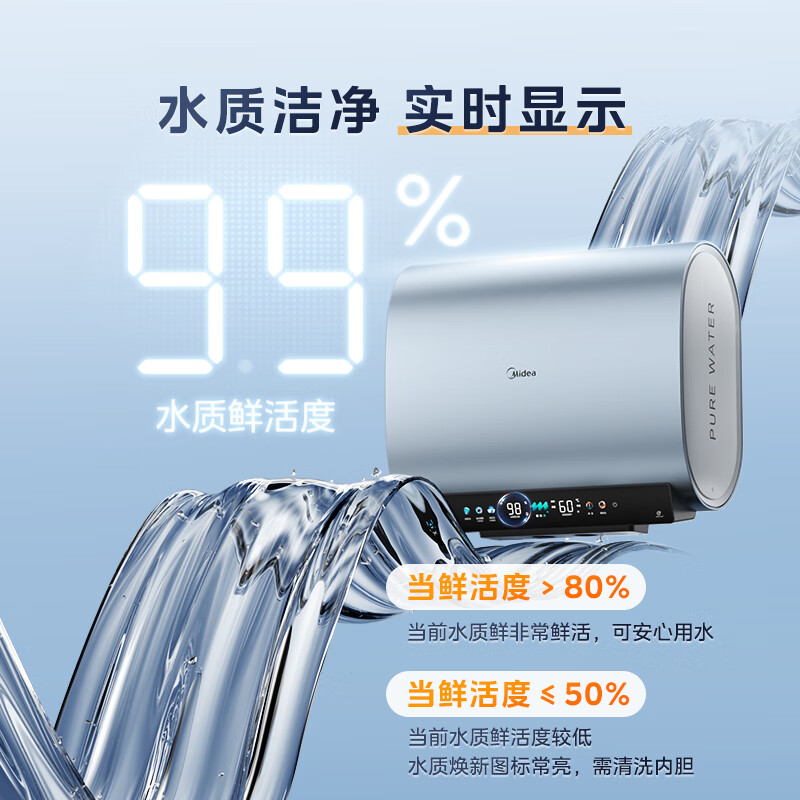 Midea Midea Living Water UDproS skin-friendly living water exquisite ultra-thin 60 liters double bile flat barrel electric water heater 3300W water and electricity separation first-level energy efficiency instant hot wash state subsidy