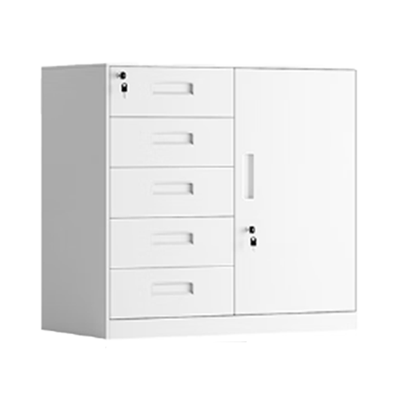 Pulijie white iron low cabinet storage cabinet with five buckets 750*700*390mm