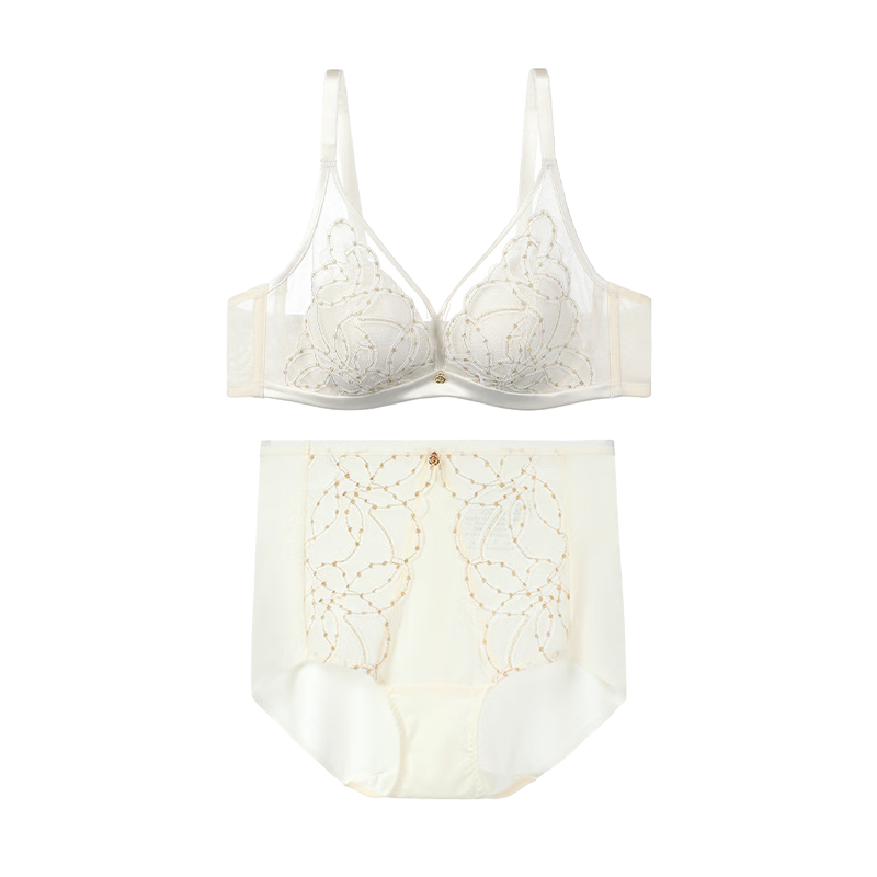 Embry Starry Rabbit Ears Set Light Luxurious Lace Single Layer Bra Women's Anti-Bump Triangular Cup Underwear Gift Gardenia White CRM 85B XL