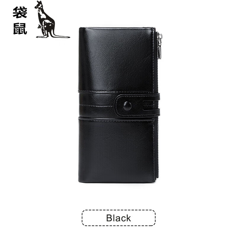 Kangaroo ladies new fashion RFID anti-theft brush retro simple zipper wallet buckle multi-function storage card bag coffee