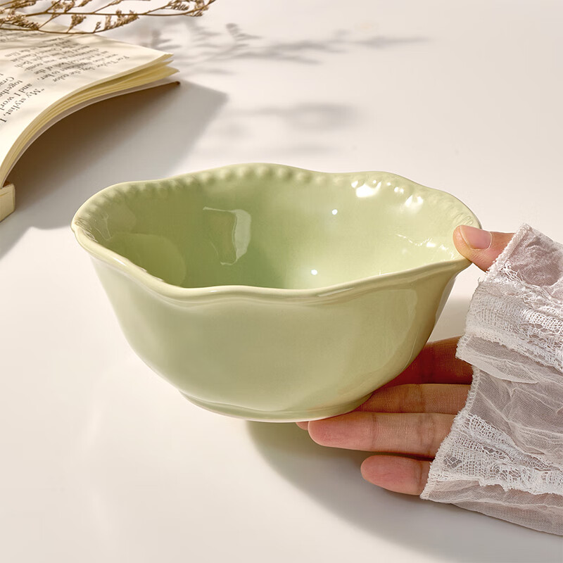 TREEJACK Bead Dot Girly Cream Style Ceramic Yogurt Salad Bowl Dessert Oatmeal Breakfast Bowl Fruit Bowl Rice Ramen Soup Bowl