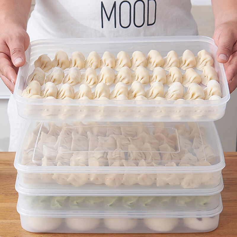 Nuoqianshang frozen dumpling box household food-grade refrigerator quick-frozen storage box dumplings and wonton crisper box with one layer and one cover thickened pp style - transparent cover - 210g 1 layer 1 layer 1 cover