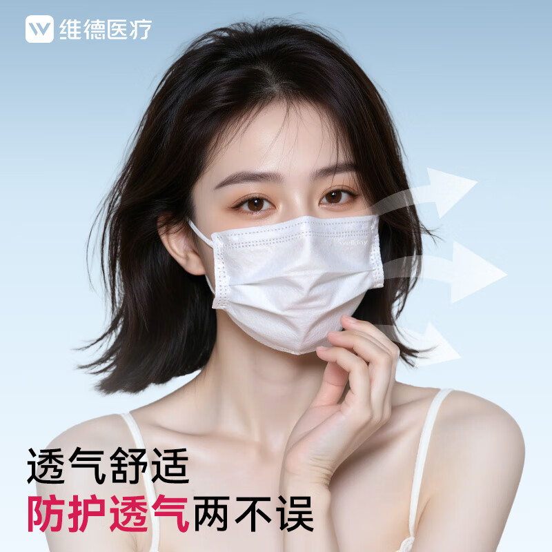 WELLDAY disposable medical surgical masks 50 individually packed white anti-sand dust warm anti-rhinitis allergy sterilization grade