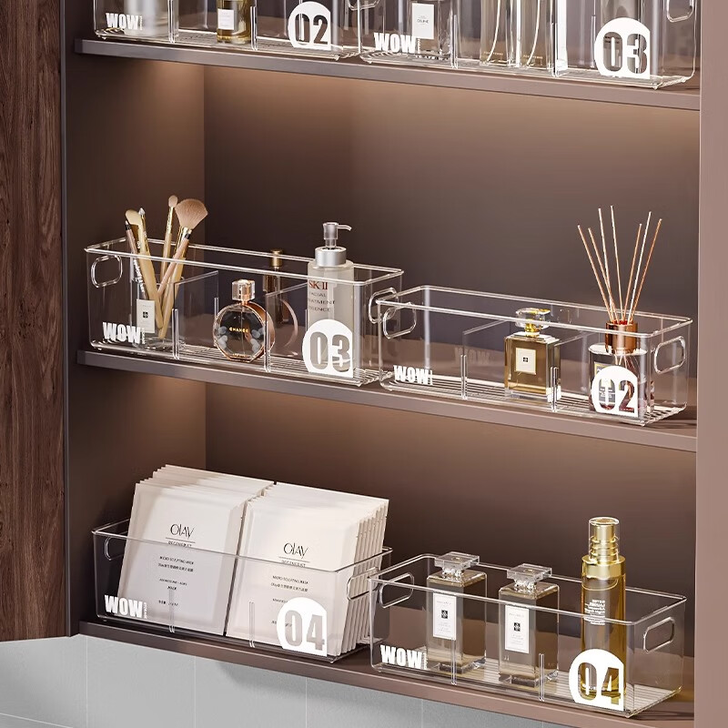 Xingyou Cabinet Storage Box Transparent Plastic Storage Basket Narrow Rectangular Snack Storage Box Kitchen Desktop Storage Transparent-Large Widened 15*41*13cm