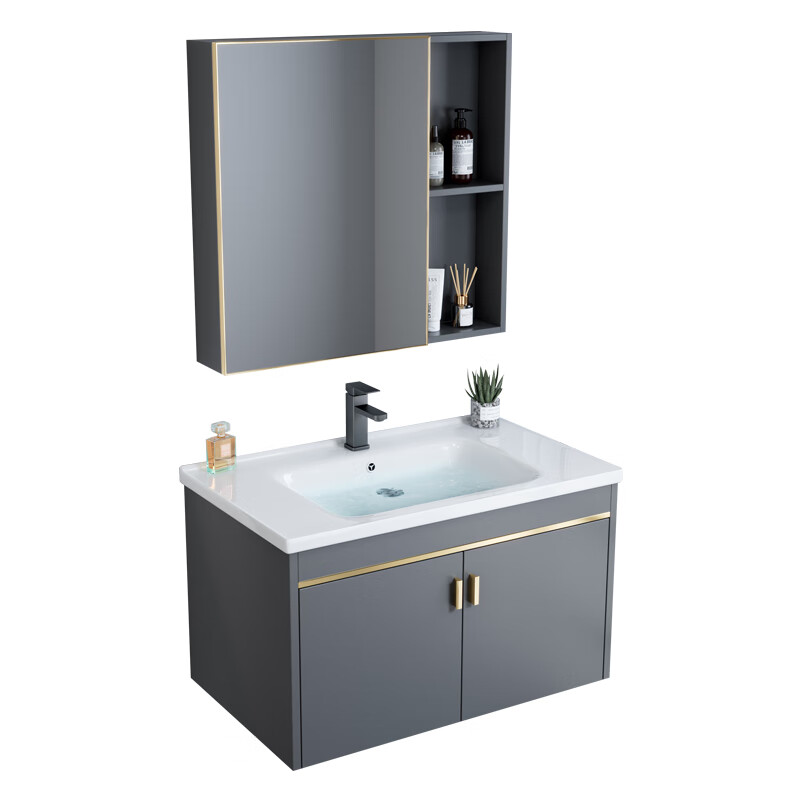 Jomoo's new bathroom washbasin cabinet combination space aluminum small apartment bathroom cabinet integrated ceramic washbasin sink dz 50 complete set + mirror cabinet width 30