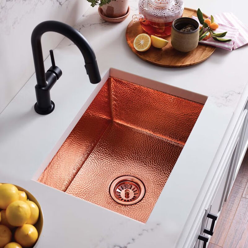 French retro kitchen large single sink embedded in the island water bar sink pure copper gold undercounter basin wash basin M style white copper undercounter basin 50*40*15cm