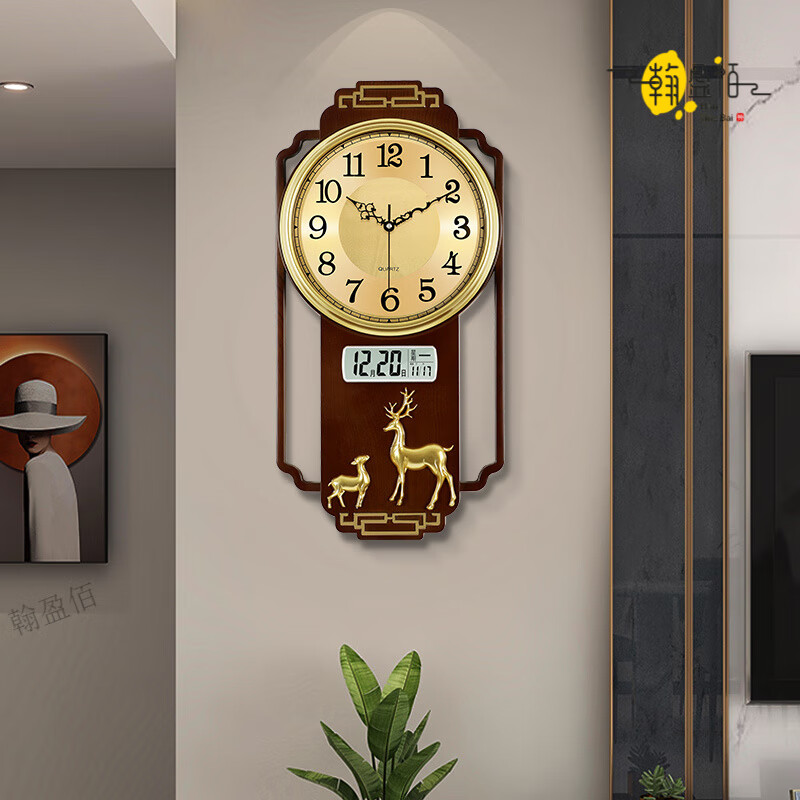 Swiss original imported quality living room wall clock quartz clock 2025 new high-end light luxury new Chinese style home fashion light luxury sandalwood gold upgraded silent movement 20 inches or more