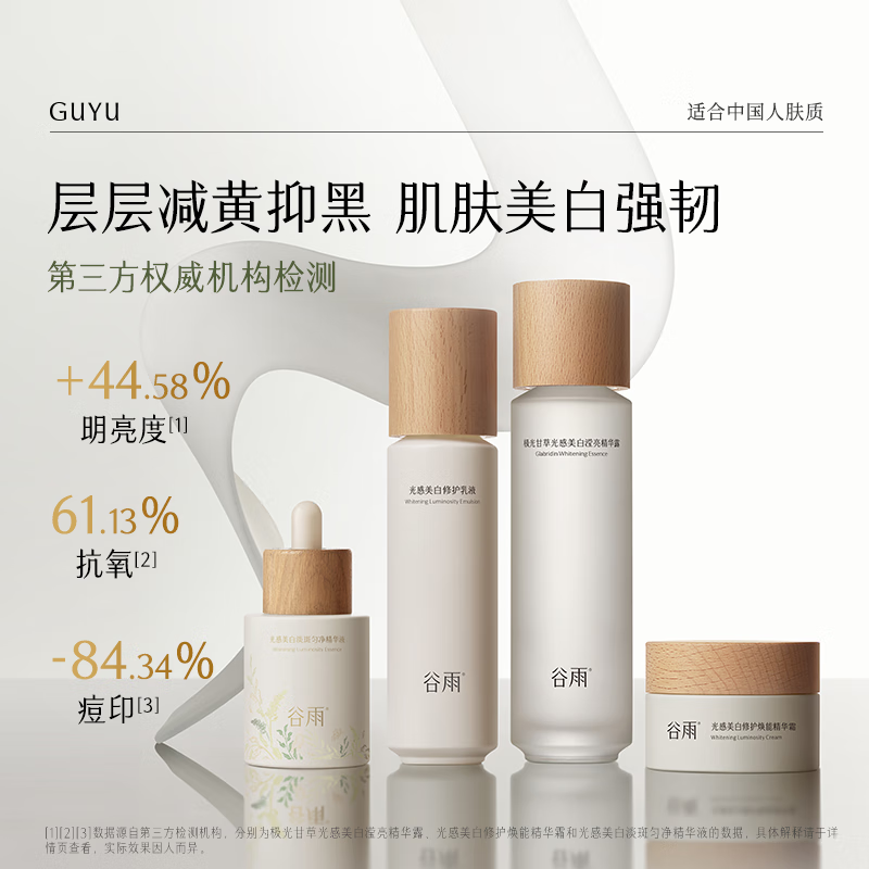 Guyu Light Sensing Combination Pack (Light Sensing Water 15ml + Light Sensing Milk 15ml + Whitening Cream 7g Classic Edition)