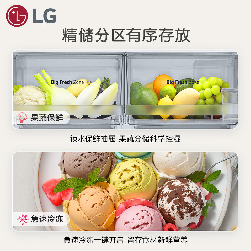 LG506L large-capacity household ultra-thin embedded automatic ice-making machine refrigerator with four-door cross-section, constant temperature and freshness, air-cooled and frost-free F544MEH62D New product of the year, four-door cross-section ice-making refrigerator