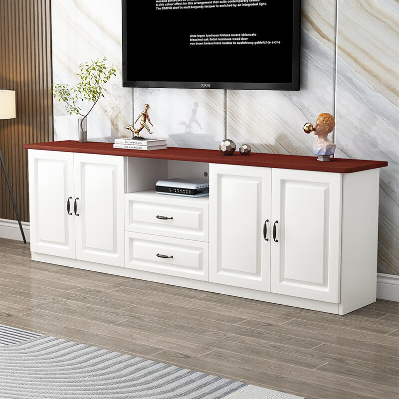 Yinhe solid wood TV cabinet modern simple small apartment living room new home bedroom European storage multi-functional high cabinet walnut color self-installation 240x40x70 four doors and three drawers