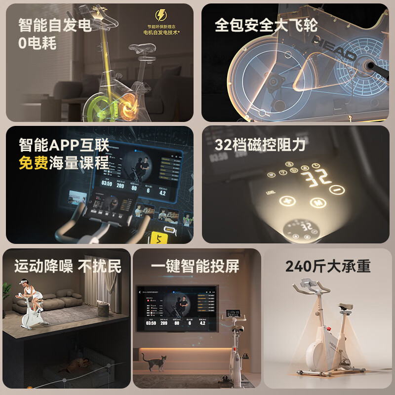 HEAD Home Spinning Bike Small Indoor Equipment Bicycle Occupying Small Exercise Bike White Black Panda-Plug-in Model